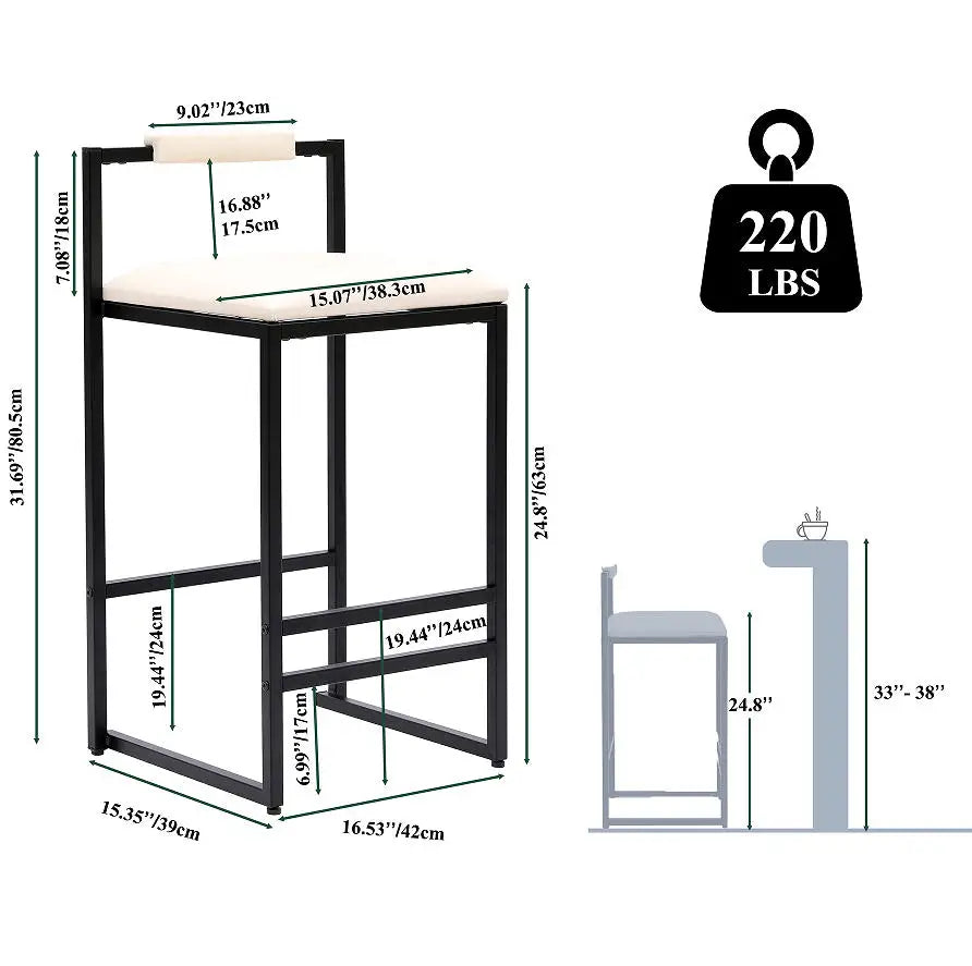 Adjustable Luxury Kitchen Stools Modern High Counter Height Bar Chairs with Steel Frame for Dining Living Room Bedroom Set of 2