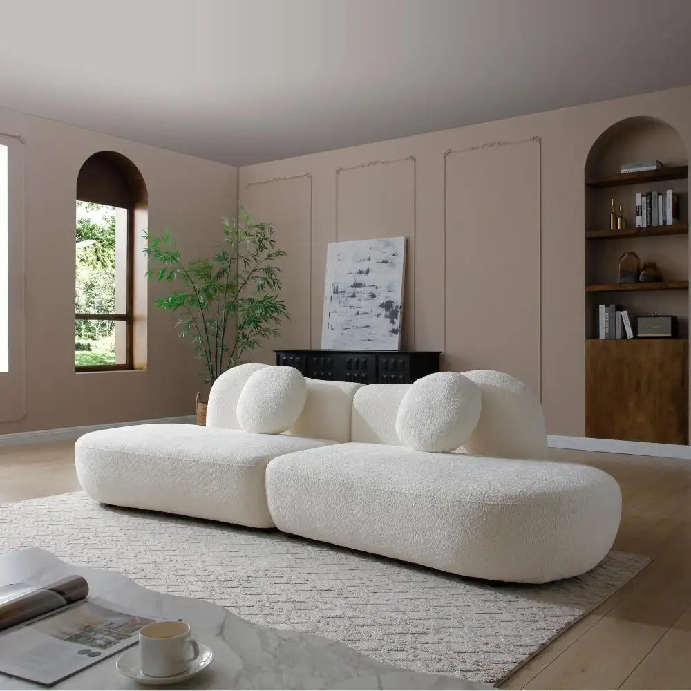 Fabric Sofa Living Room White Sofa Set New Design Curved 6 Seat Big Couch