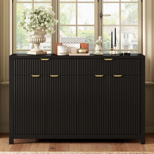 Wood Sideboard Buffet Cabinet with 2 Drawers & 4 Doors Adjustable Shelves Wave-Pattern Design for Living Room Hotel