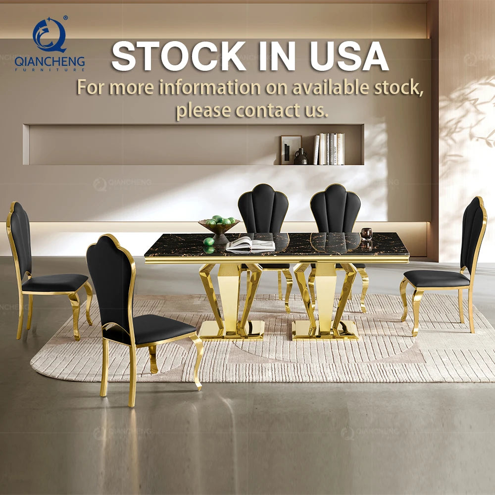 Luxury Italian Dining Room Table 10 Seater Modern Restaurant Stainless Steel Metal Wedding Juego De Mesa De Comedor