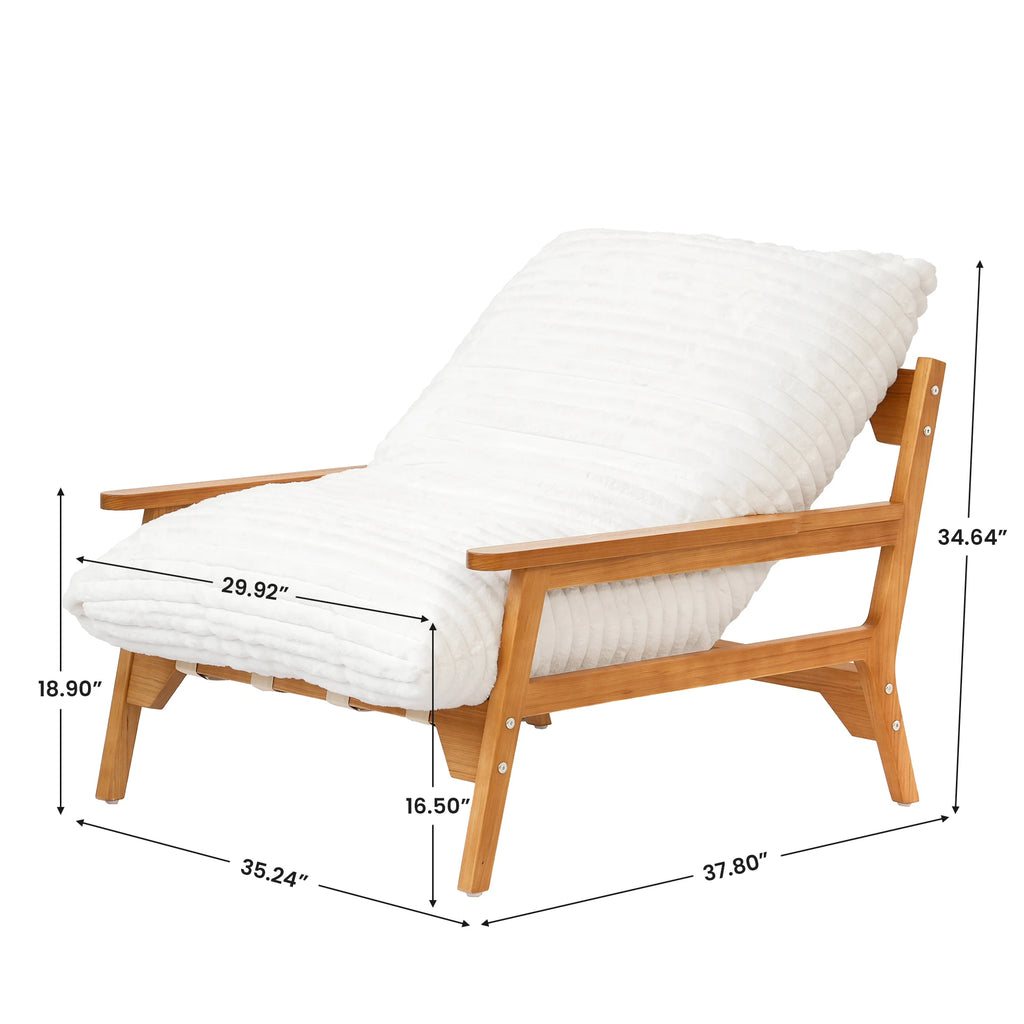 Atunus Solid Wood Lazy Sofa Chair Furniture for Balcony Indoor Beige Sponge Down Filled Sofa With Double Armrests Single Couch