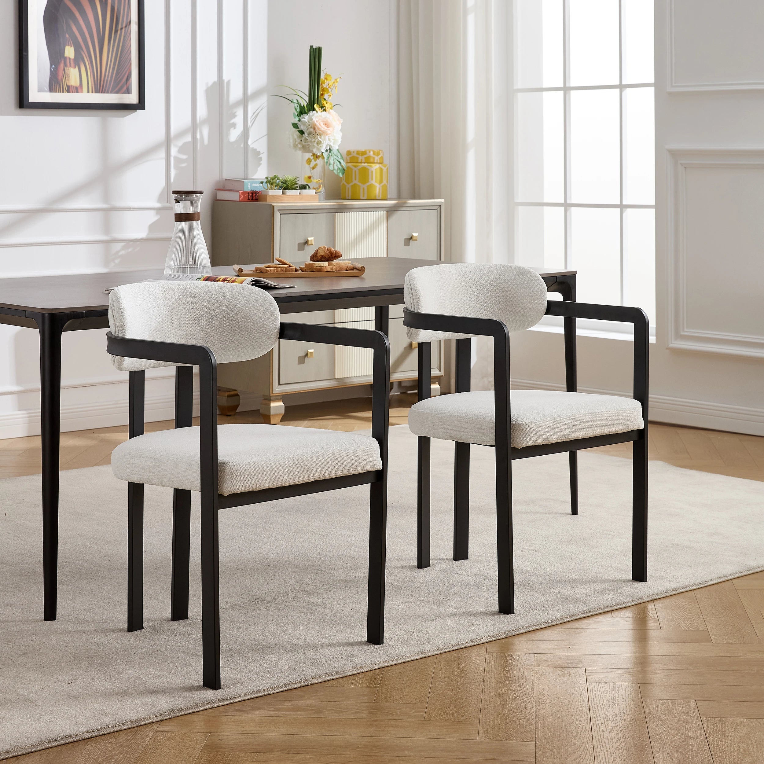 Victorian European Style Metal Frame Modern Luxury Nordic Fine Fabric Beauty Dining Table And Chair