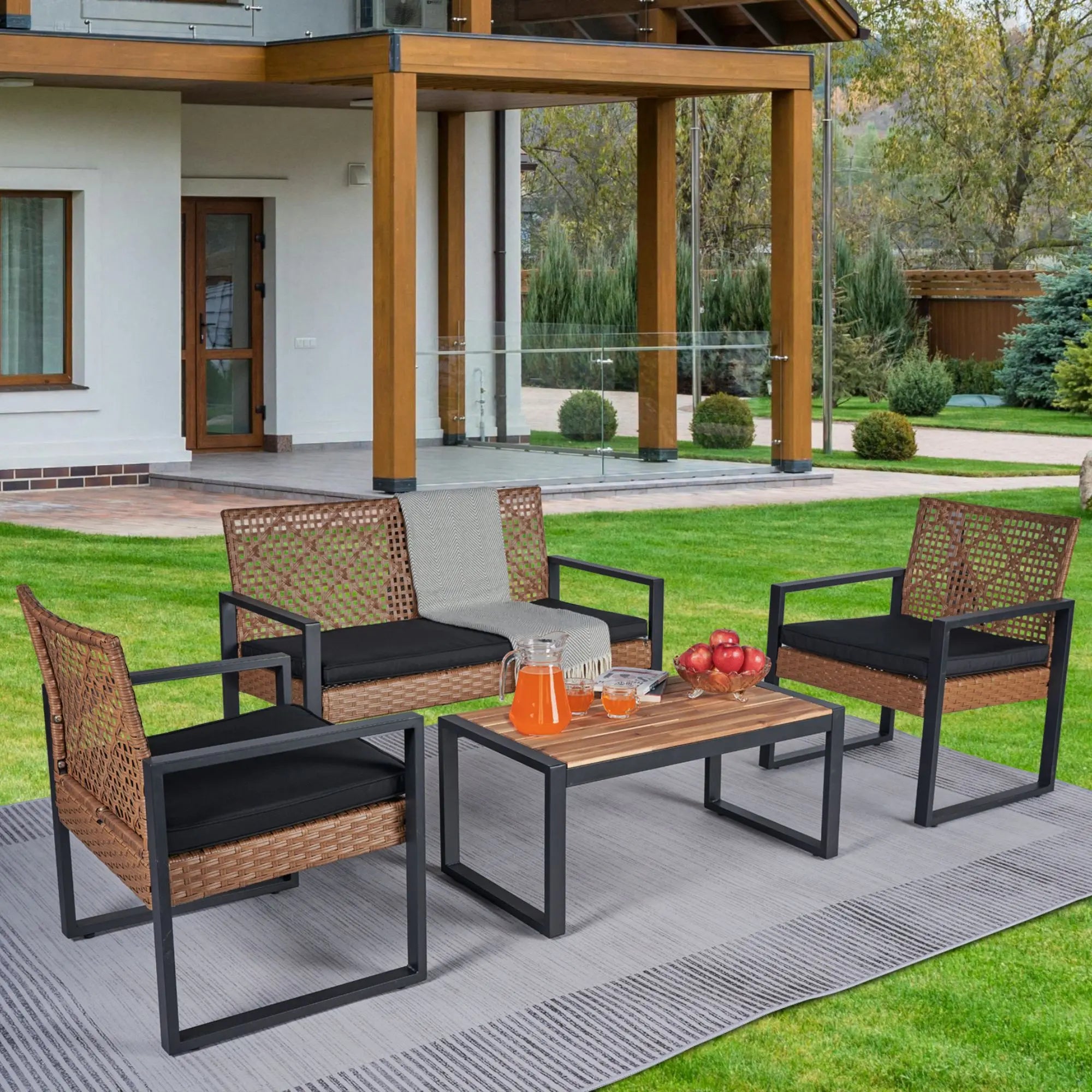 Modern Wicker Patio Conversation Set