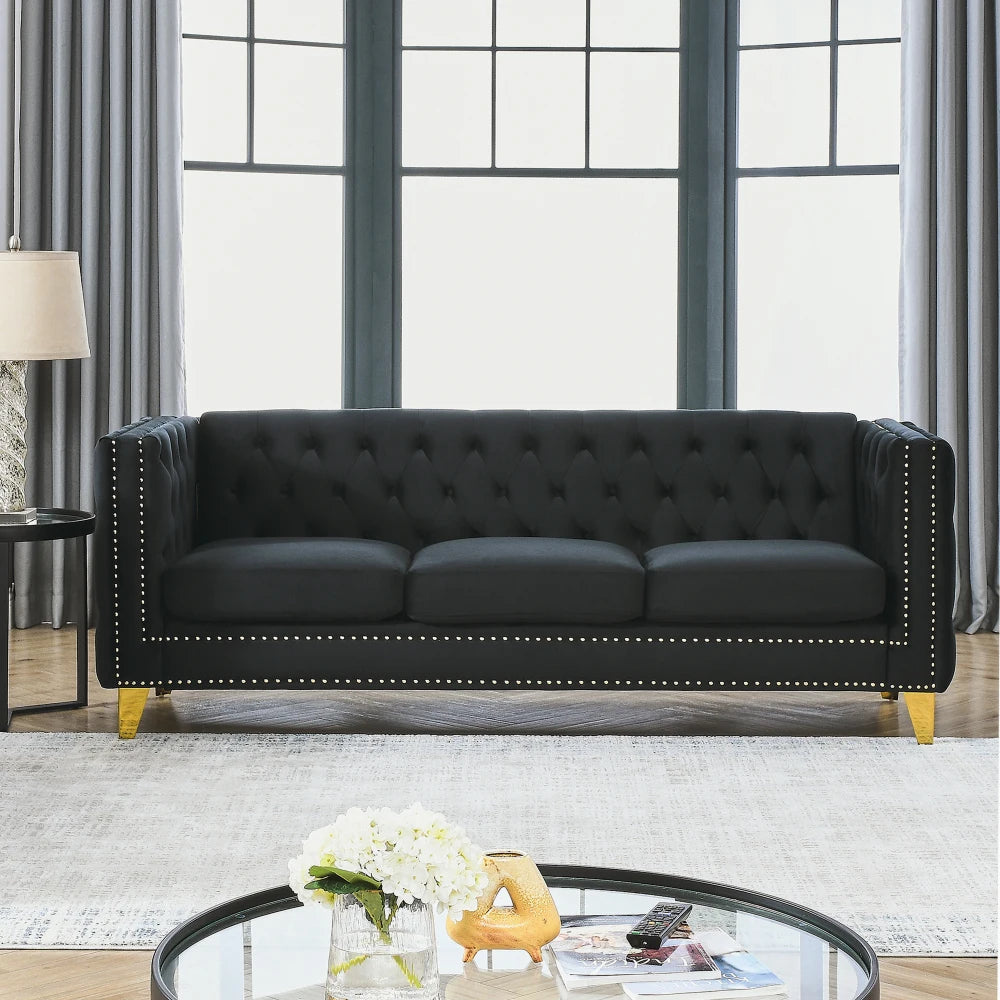 M 3 Seater Sofa Modern Couch Upholstered Button and Metal Legs for Living Room Furniture Lazy Recliner Sofa Set