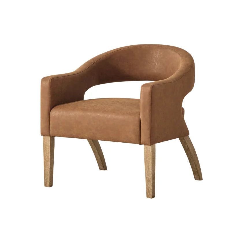 M Modern PU Leather Dinning Chair Barrel Open Back Upholstered Solid Wood Legs Salon Accent Chair