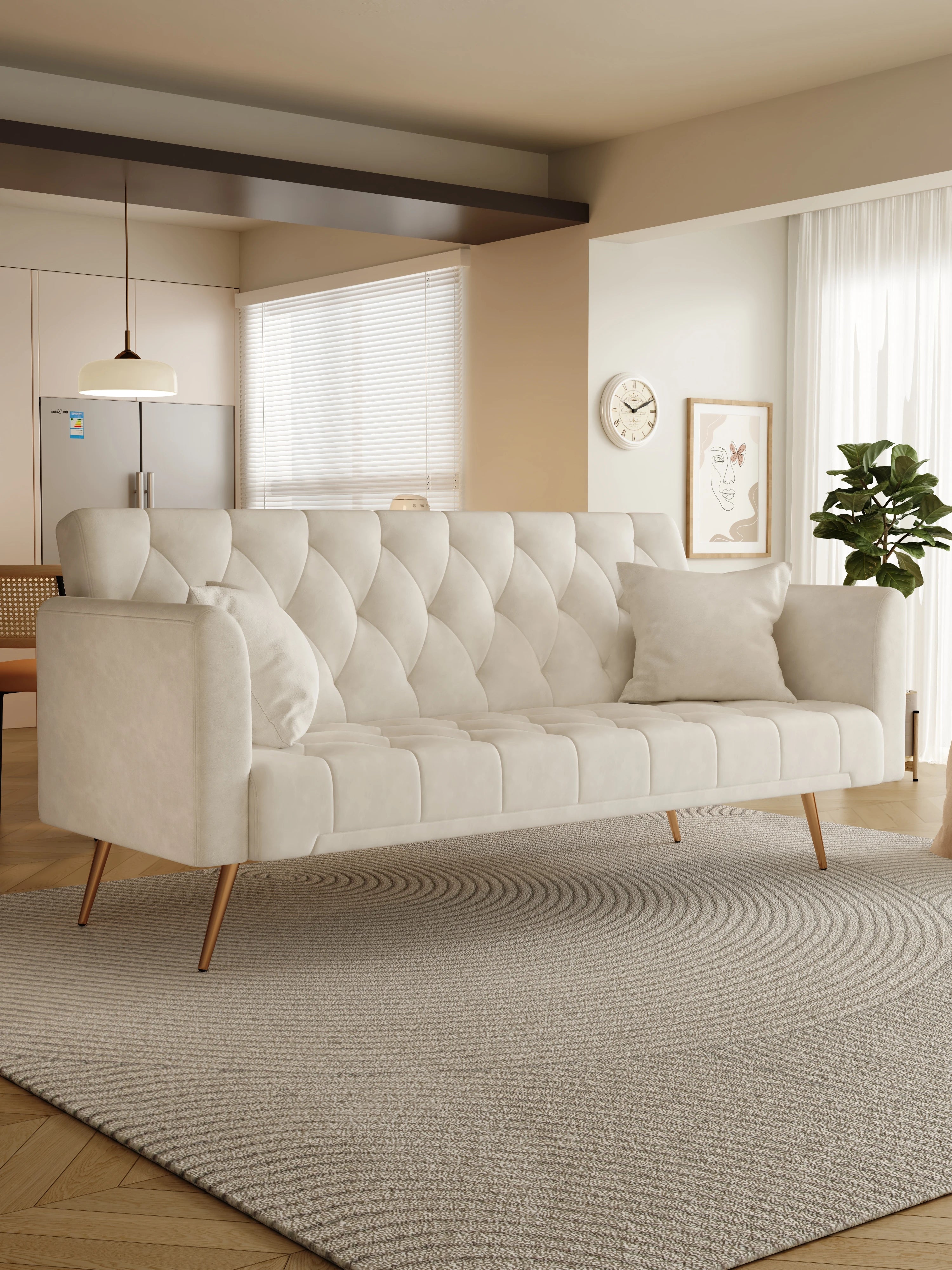 Modern Tufted Convertible Seat Sofa American Velvet Comfortable Furniture for Small Living Room Office Apartment Hotel Villa