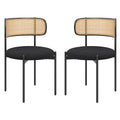 Best Selling Dining Room Kitchen Fabric Upholstered Rattan Back Dining Chair with Black Metal Legs