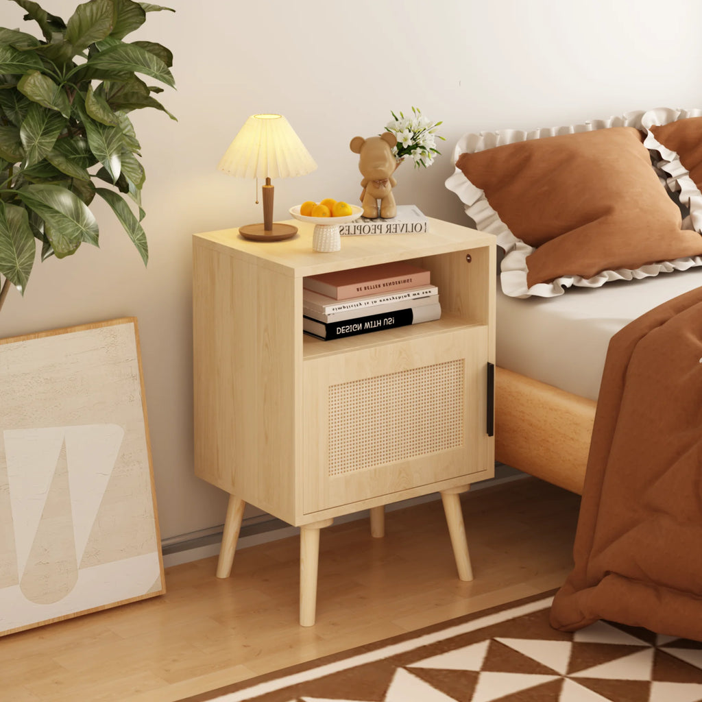 22.83'' H MDF Bedside Nightstand with Door-Shelf and Oak Finish for Small Spaces