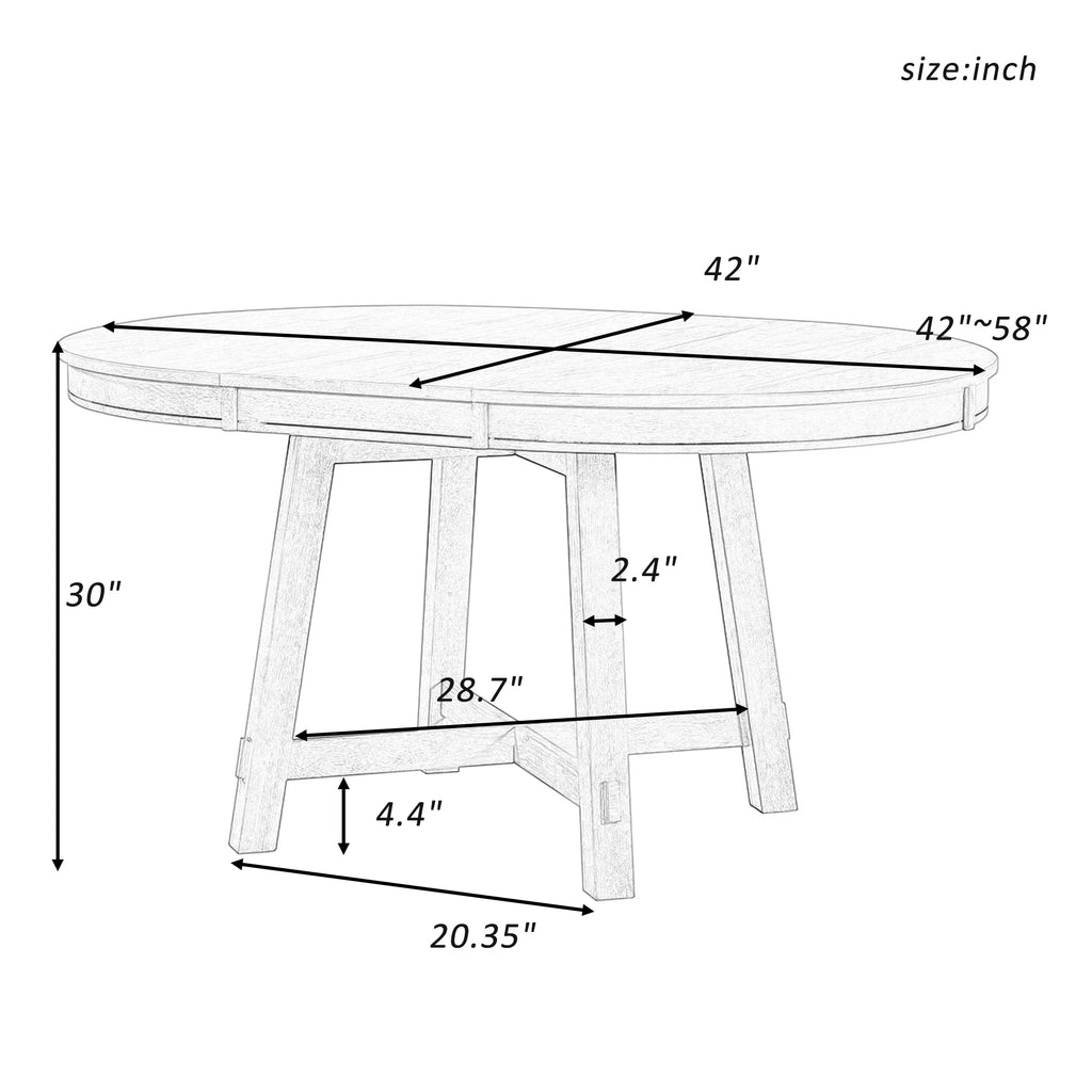 TREXM Farmhouse Round Extendable Dining Table with 16" Leaf (Oak Natural Wood Top + Antique White Finish)