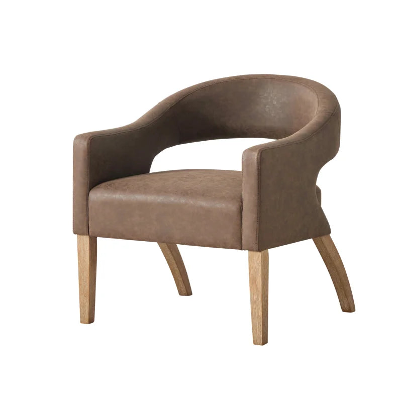 M Modern PU Leather Dinning Chair Barrel Open Back Upholstered Solid Wood Legs Salon Accent Chair