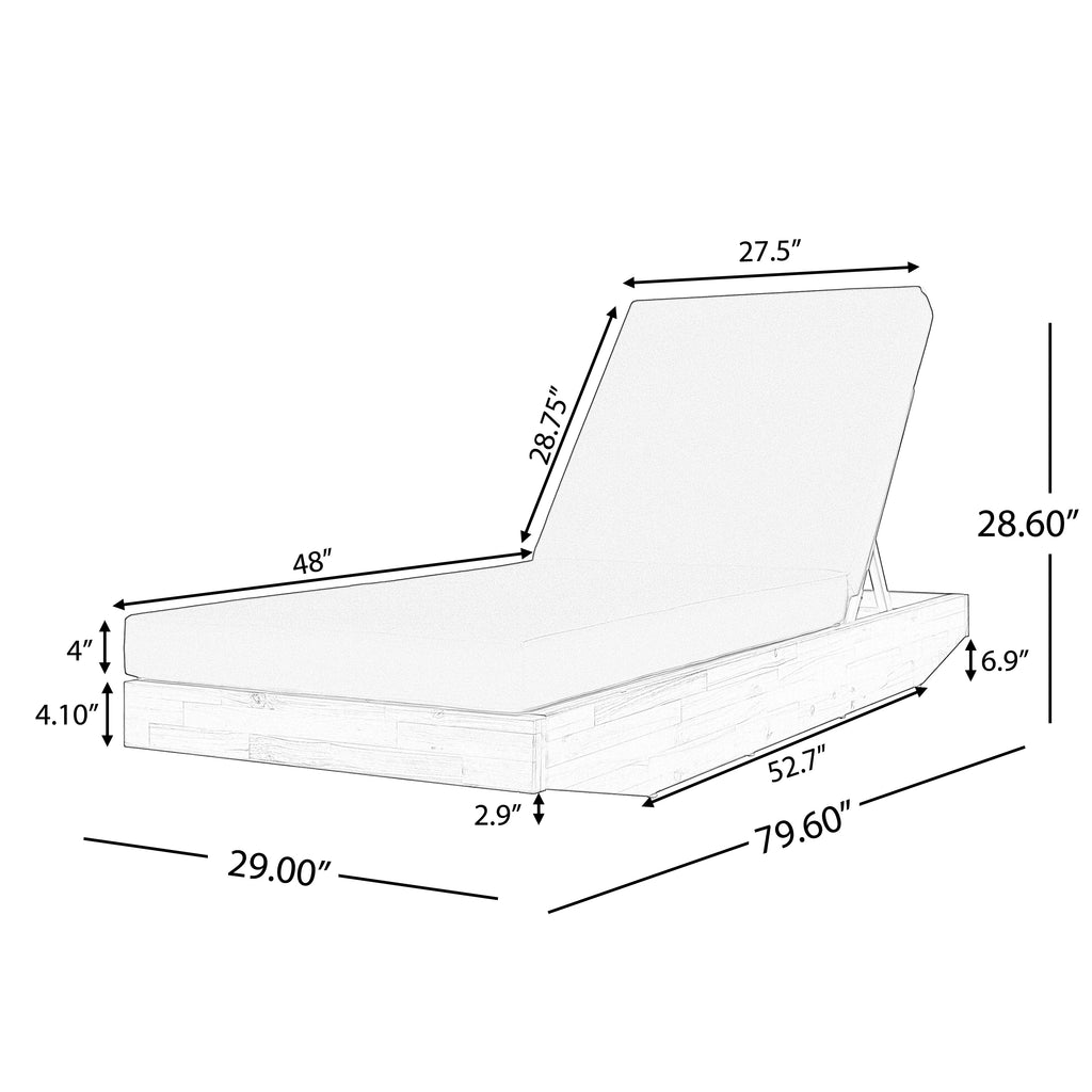 Modern Acacia Wood Chaise Lounge