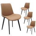 Solid Brown Carbon Steel Dining Chair with Modern Upholstery Metal Legs Set of 4 for Home Dining