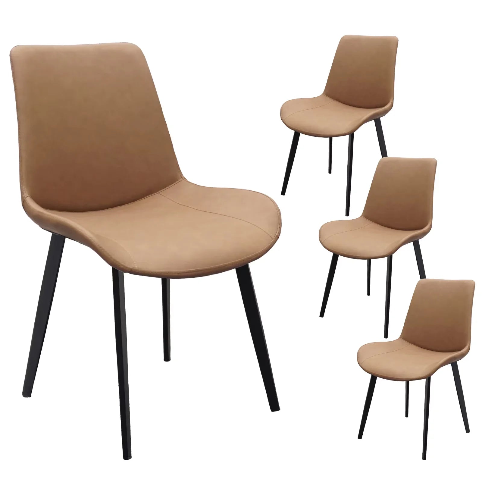 Solid Brown Carbon Steel Dining Chair with Modern Upholstery Metal Legs Set of 4 for Home Dining