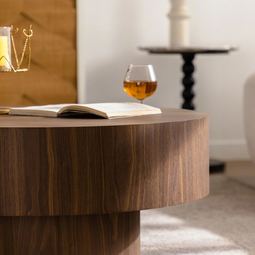 Modern Round Wood 30.51 Inch Coffee Table for Living Room Bedroom Office-Walnut Finish Home Furniture Side Table