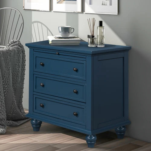 28''Nightstand Pine Wood Veneer Modern Bedside Cabinet 3 Drawers Pull-out Tray Minimalist Sofa Side Table Living Room Furniture