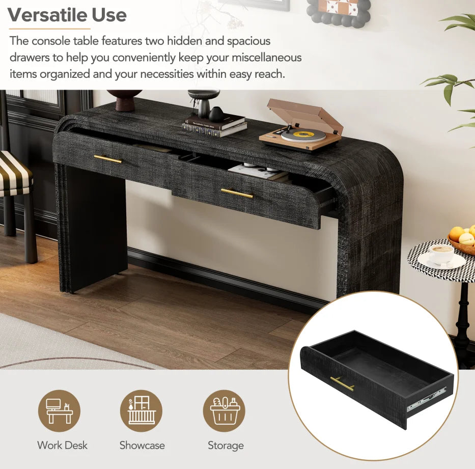 Unique Modern Silhouette Solid Wood Console Table with Open Style Two Top Drawers for Living Room Furniture