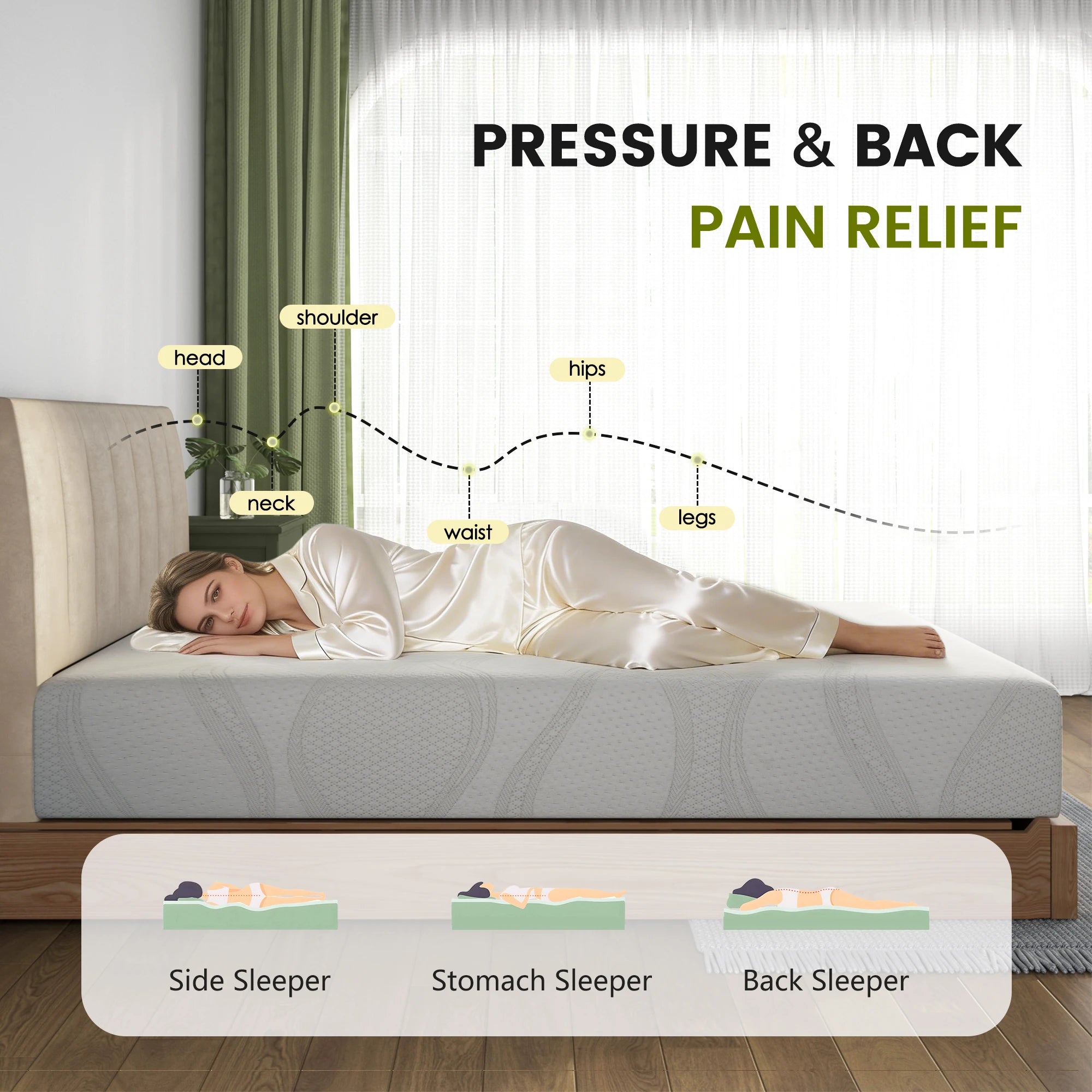 Twin Size Memory Foam Mattress 6 Inch with Cooling Green Tea Gel CertiPUR-US Certified White