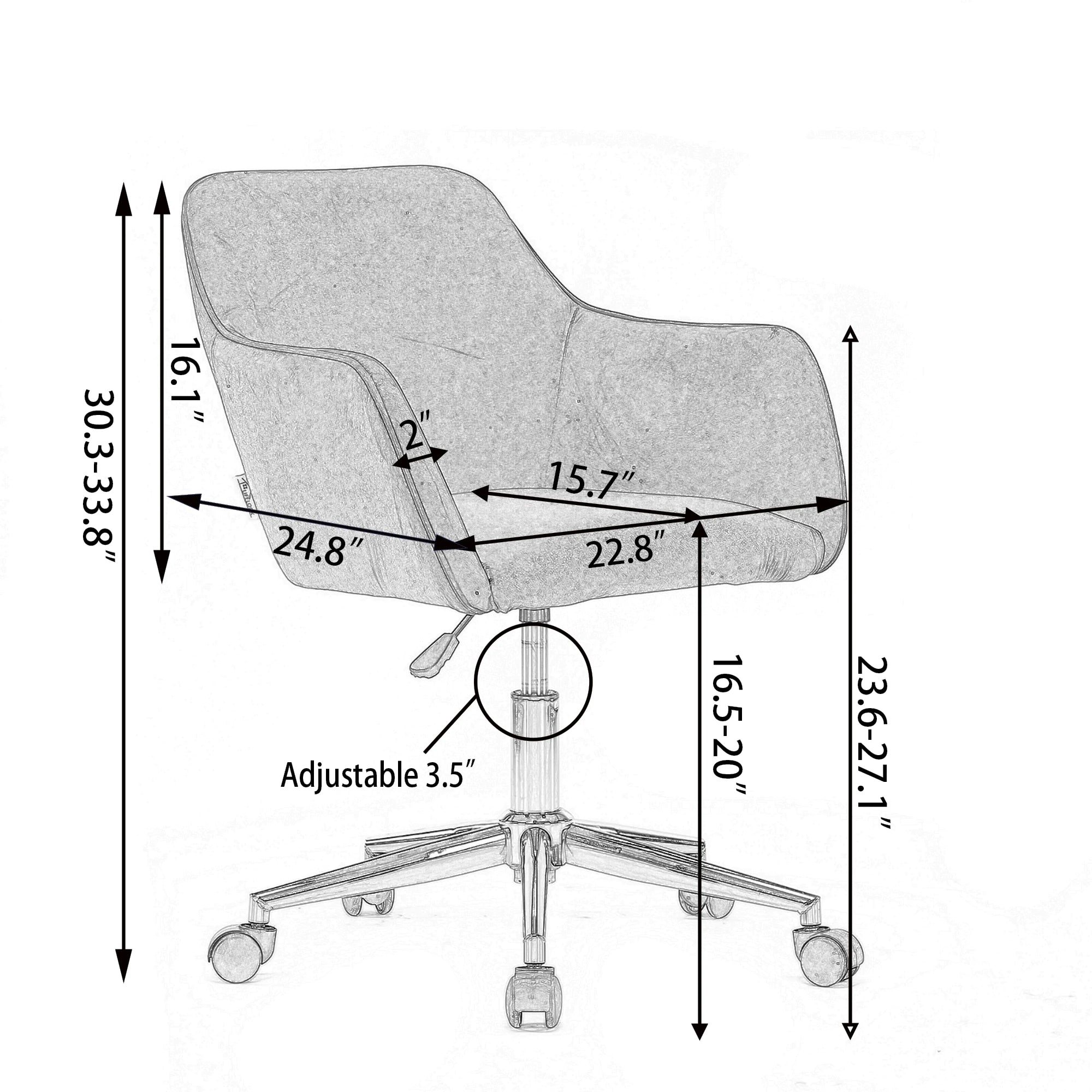 Modern Wool Lift Chair Adjustable Height Manual 360 Revolving Home Office Chair Gold Metal Legs Universal Wheel Indoor Green