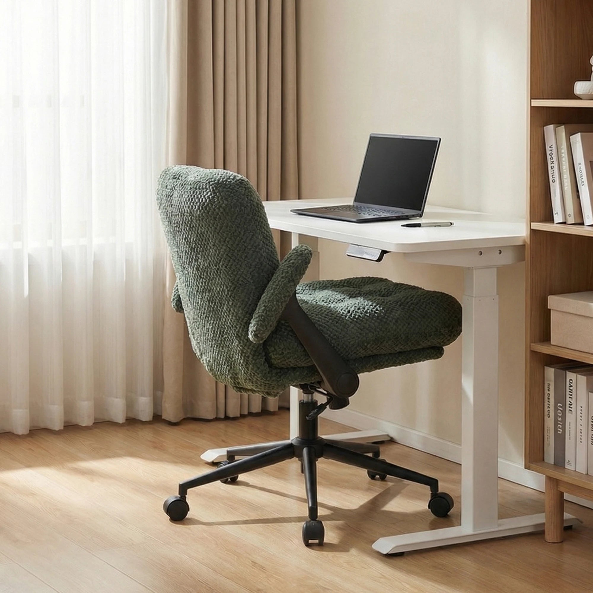 Free Shipping Modern Thick Cushion Wide Seat Flip-Arms Criss-Cross Home Office Bedroom Cross-Legged Fabric Office Chair