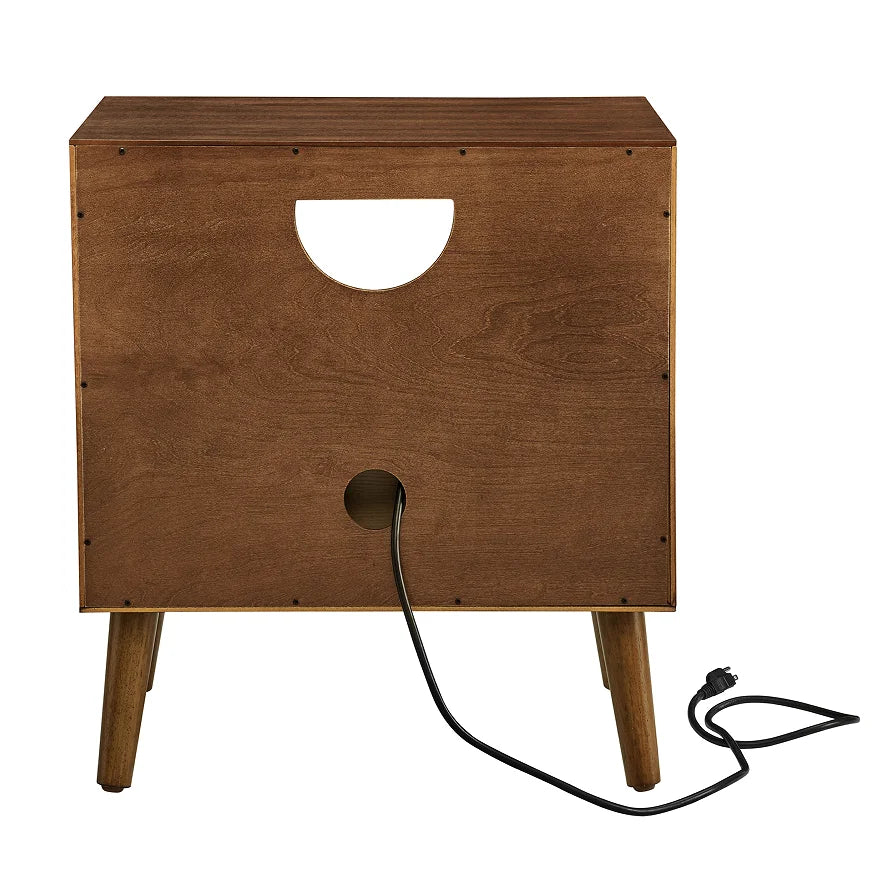 Mid Century Modern Fluted Bedroom Nightstand with Charging Station USB Ports & Outlet Hole & 4 Solid Wood Legs Eco-Friendly