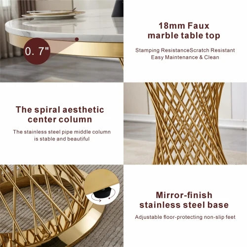 47" Round Marble Top Dining Table Luxury Modern Design Durable Eco-Friendly Dining Room Furniture for Home Hotel Restaurant Use