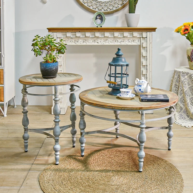 Rustic Hand-Carved Round Side Table