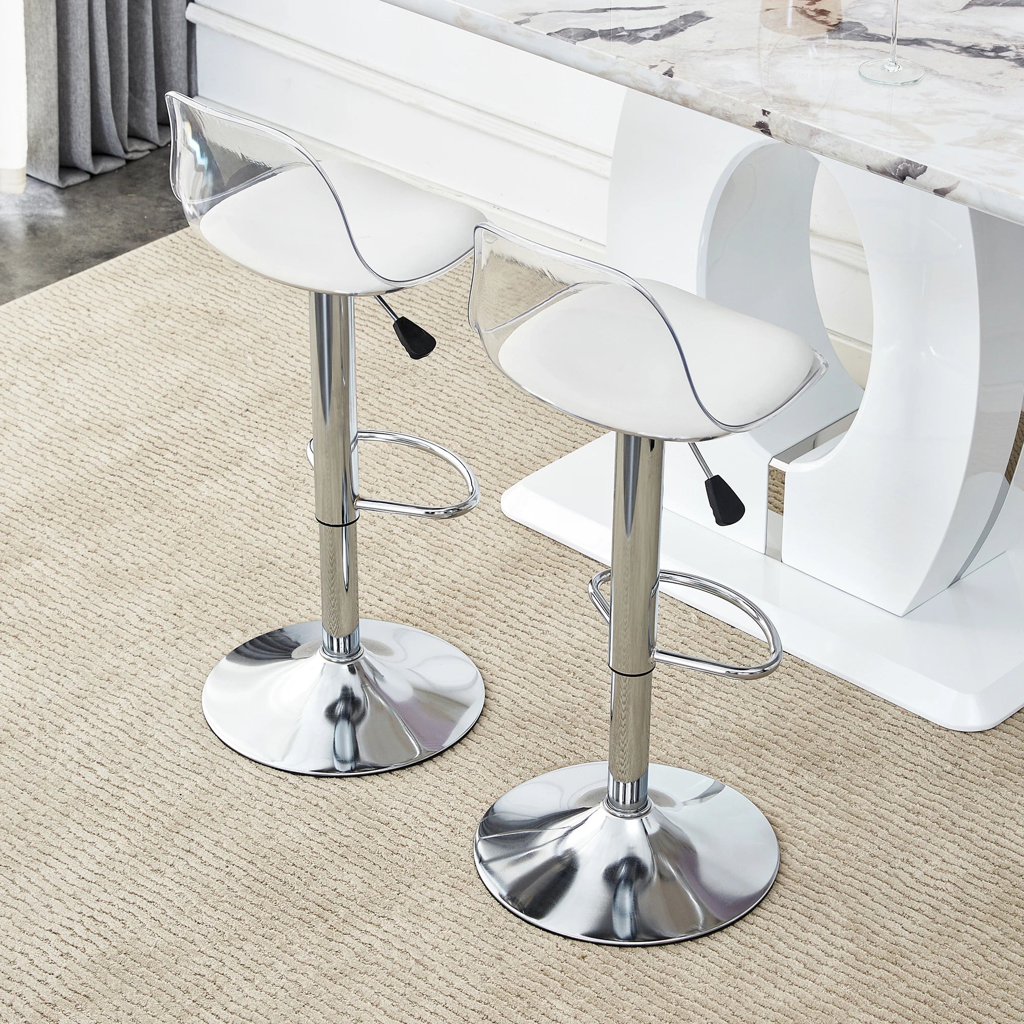 Modern Metal Base Bar Chairs & Stools 360 Rotatable Adjustable Height Lightweight Fabric Seats Set of 2