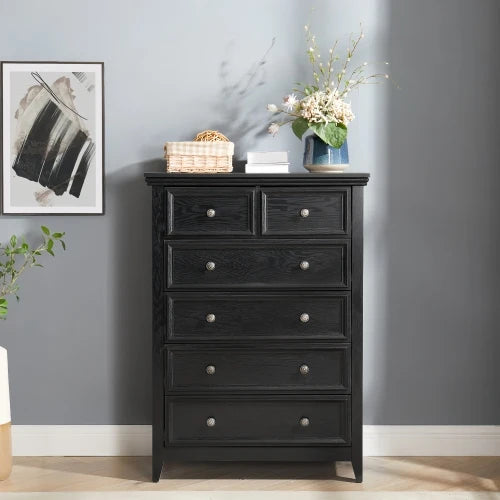 Modern Solid Wood 6-Drawer Dresser Cabinet with Adjustable Height & Easy Assembly for Bedroom Storage