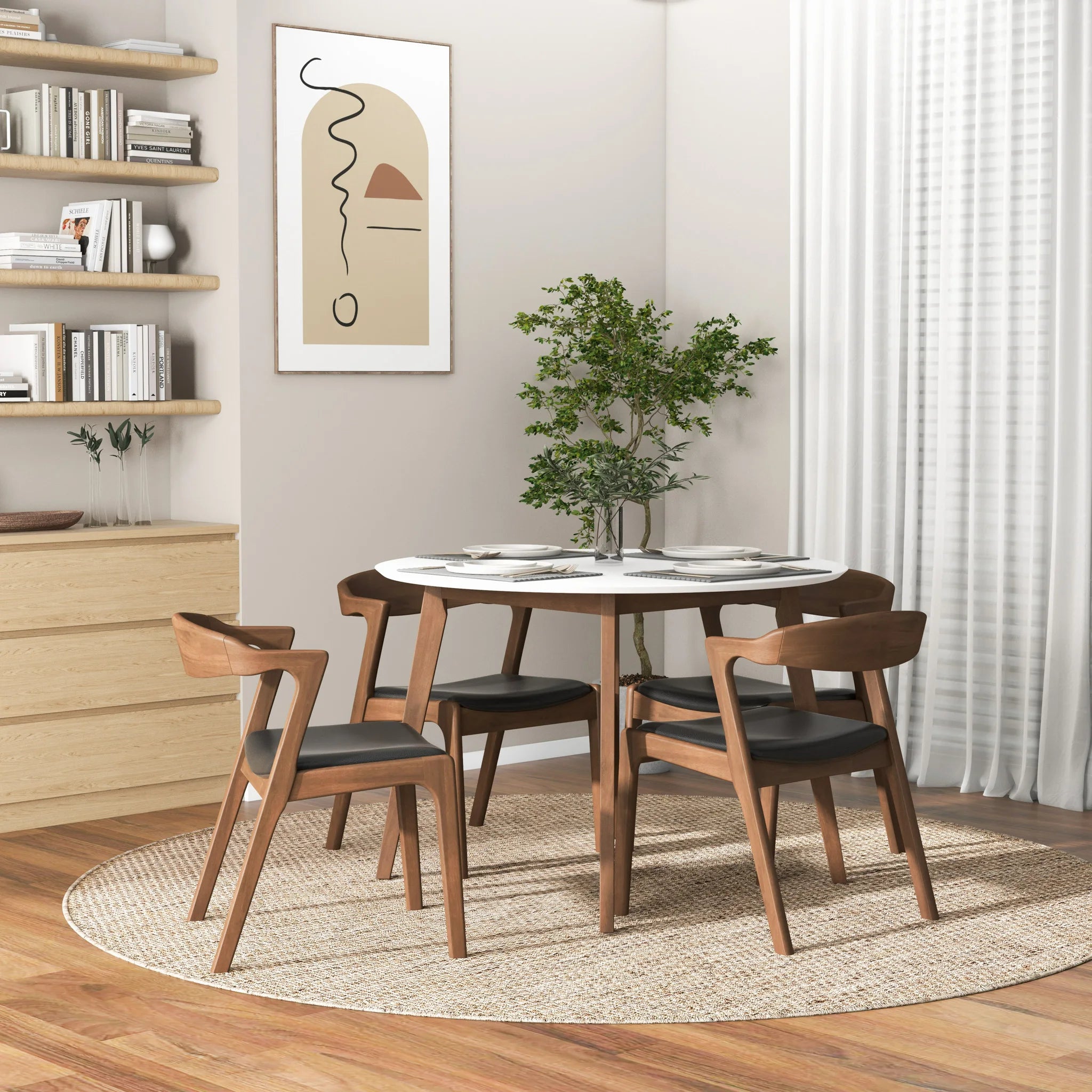 Dakota Solid Wood Black Leather Dining Chair Sets for Restaurant Dining Room Coffee Shop