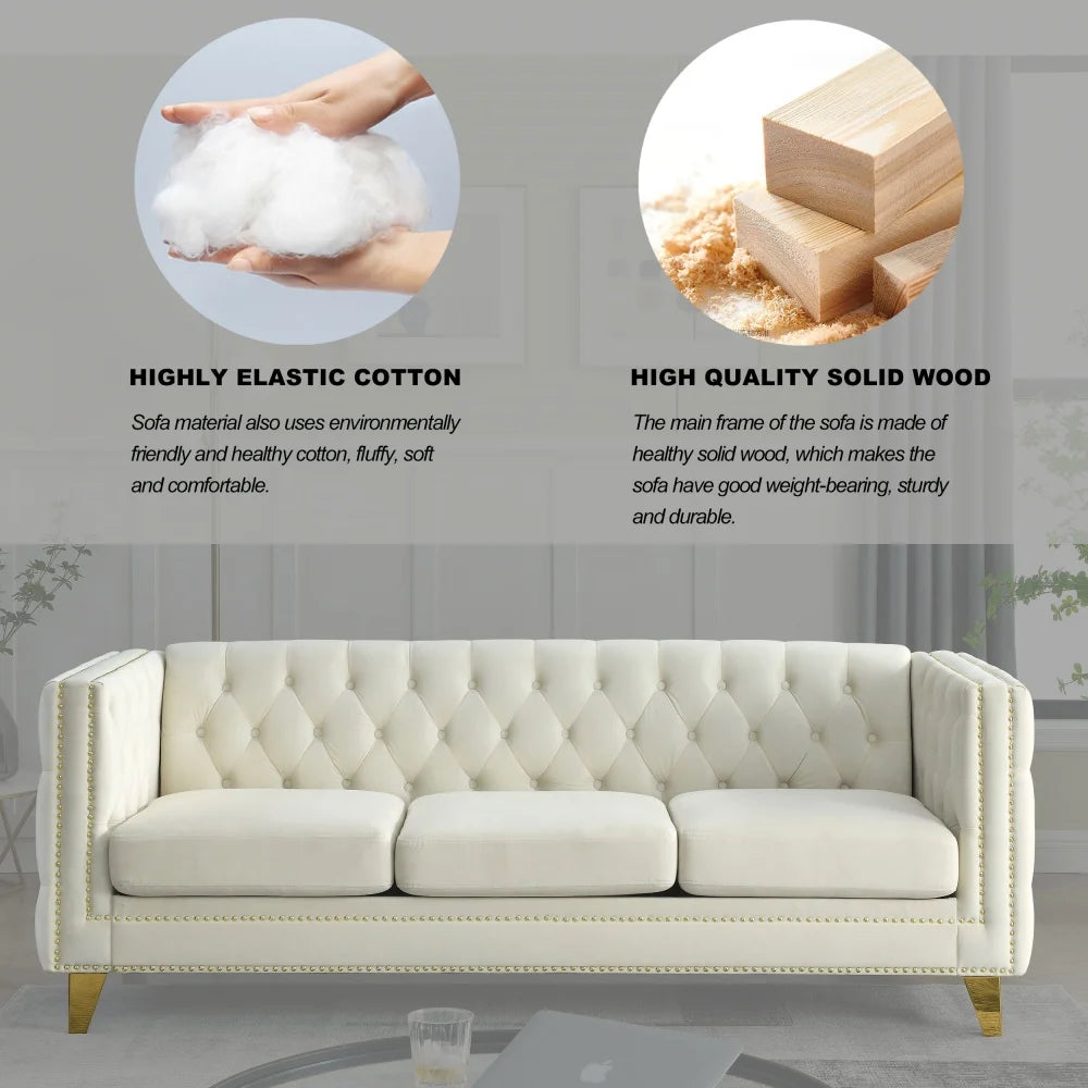 M 3 Seater Sofa Modern Couch Upholstered Button and Metal Legs for Living Room Furniture Lazy Recliner Sofa Set