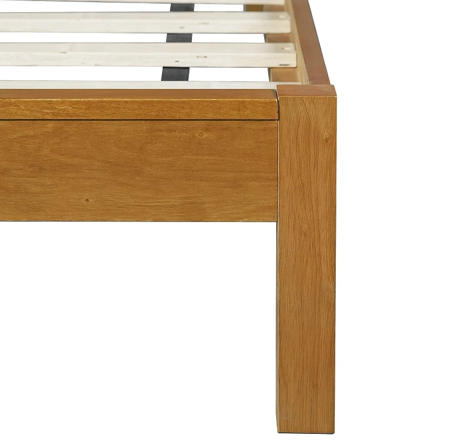 Teak Wood Platform Bed Frame Queen & King Size with Headboard Modern Soft Bed Eco-Friendly Convertible Natural Color