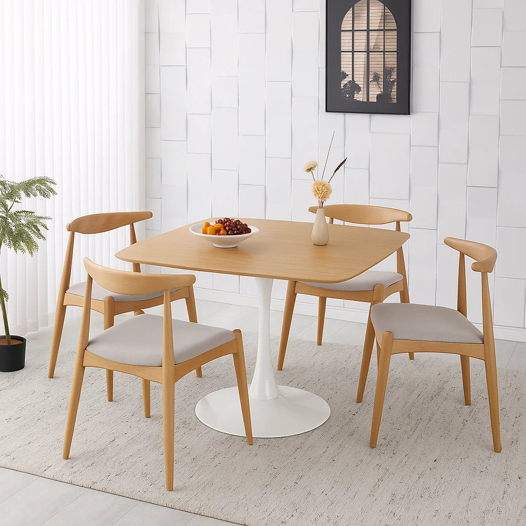Modern Simple Multifunctional Solid Wood Adjustable Portable Waterproof Dining Table 4 PCS Chairs Dining Home Hotel Apartment