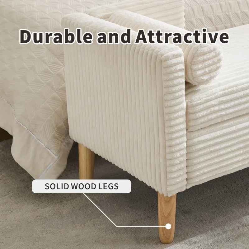 M Hot Sale King Size End of Bed Storage Bench Upholstered Long Corduroy Window Bench Seat with Arms & Pillows for Bedroom
