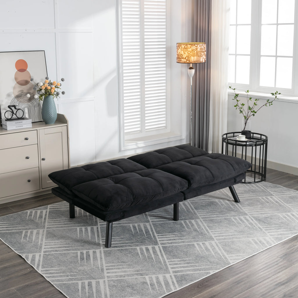 Convertible Folding Sofa Bed 2-Seater Modern Upholstered Sleeper Adjustable Armrests Backrest Space-Saving Twin Apartment