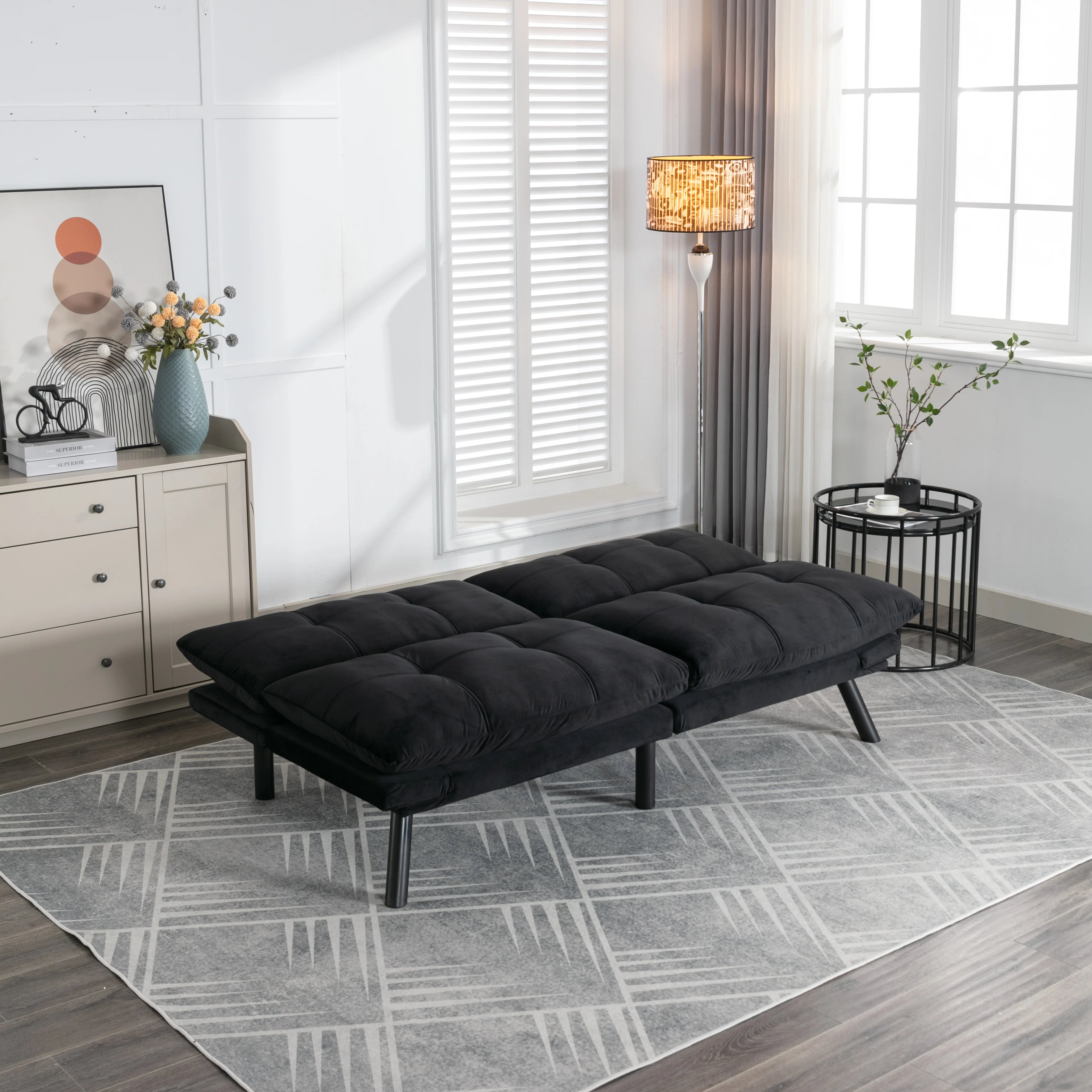 Convertible Folding Sofa Bed 2-Seater Modern Upholstered Sleeper Adjustable Armrests Backrest Space-Saving Twin Apartment