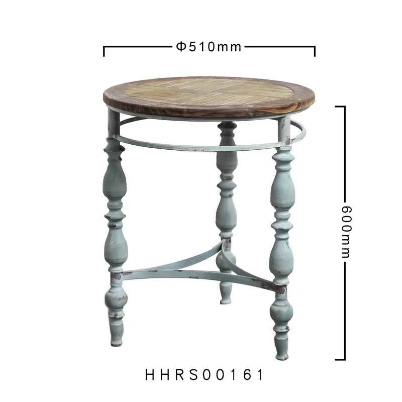 Rustic Hand-Carved Round Side Table