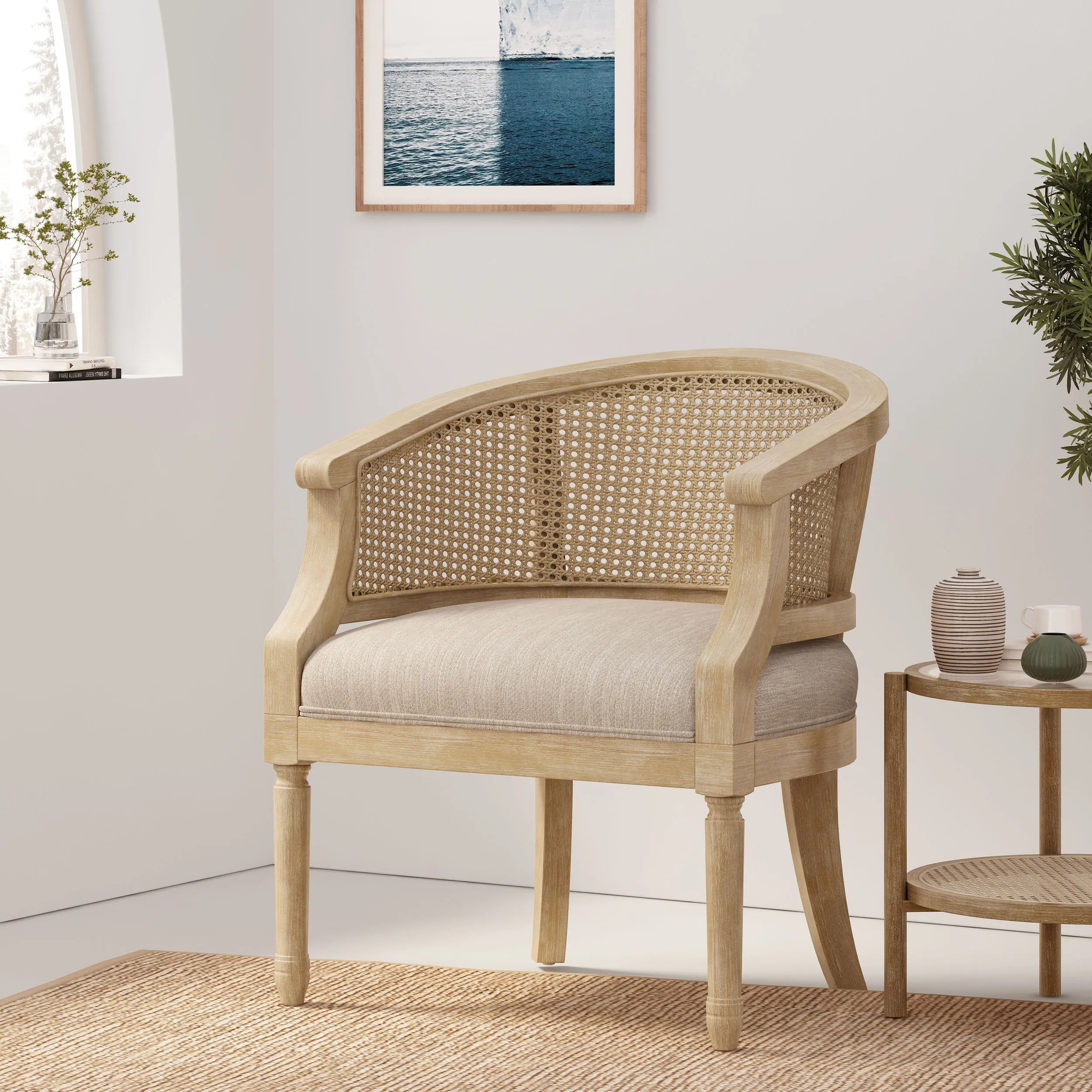 Modern Leisure Accent Chair Rubber Wood Beige Natural for Living Room Home Office