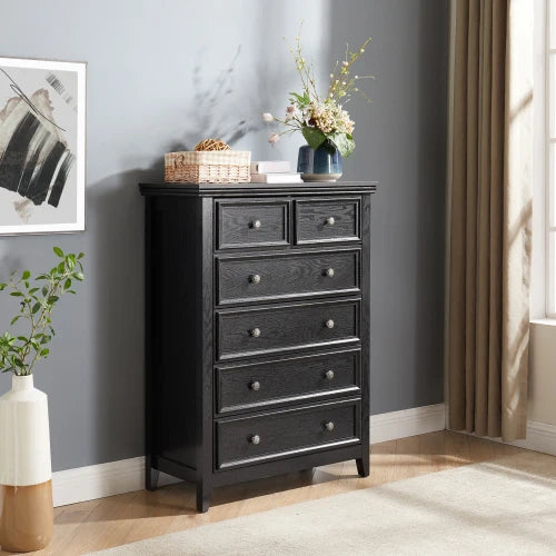 Modern Solid Wood 6-Drawer Dresser Cabinet with Adjustable Height & Easy Assembly for Bedroom Storage