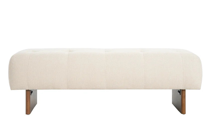 Modern Convertible Adjustable Rectangular Upholstered Tufted Linen Fabric Bench Solid Wood Legs Home Office Bedroom