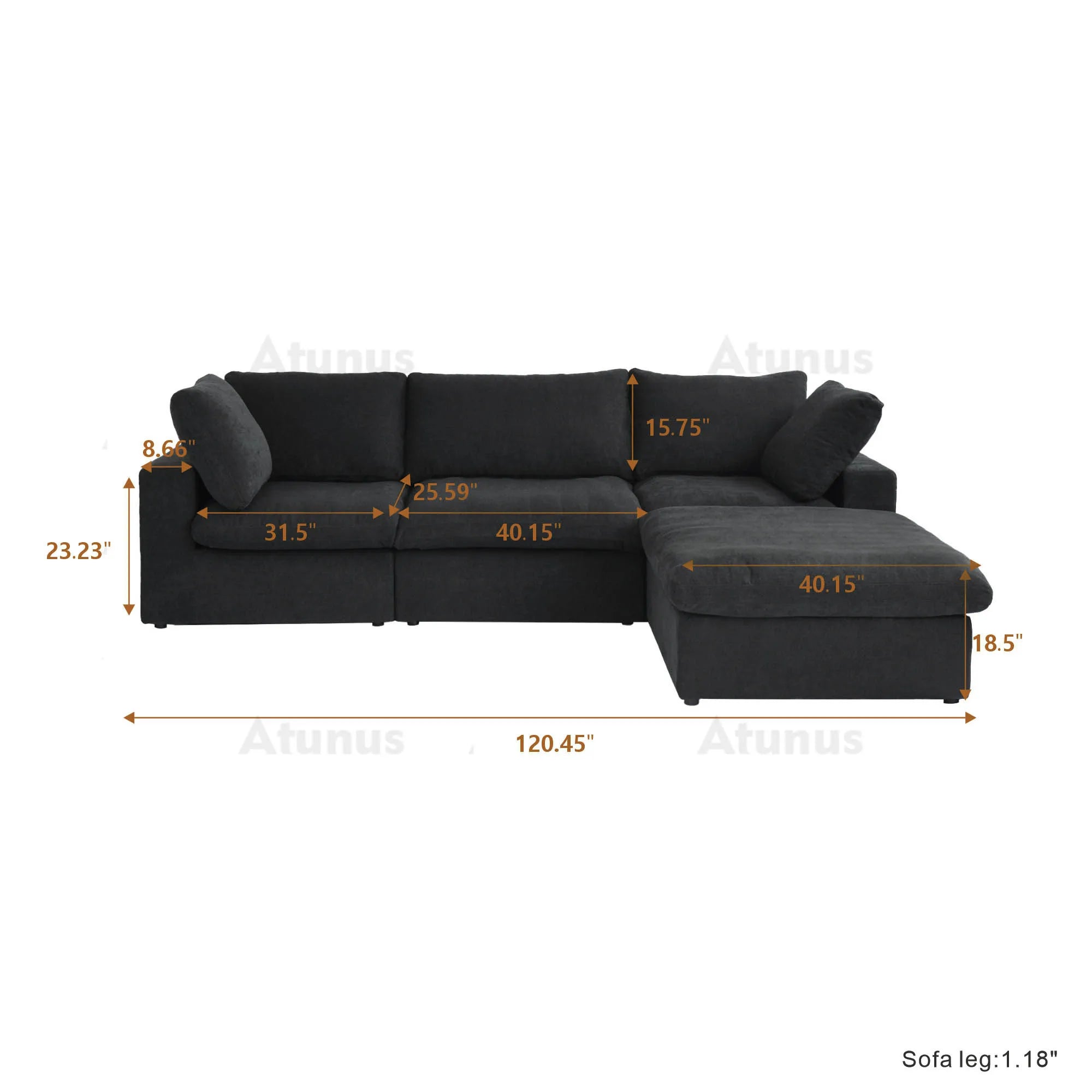 ATUNUS USA in Stock Drop Shipping Modern Corner Sofa U Shape Black White Grey Modular Sectional Couch Sofa Sets