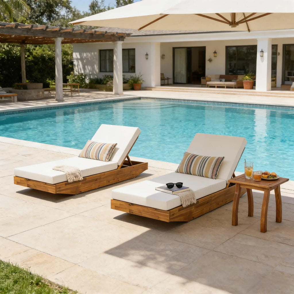 Modern Acacia Wood Chaise Lounge