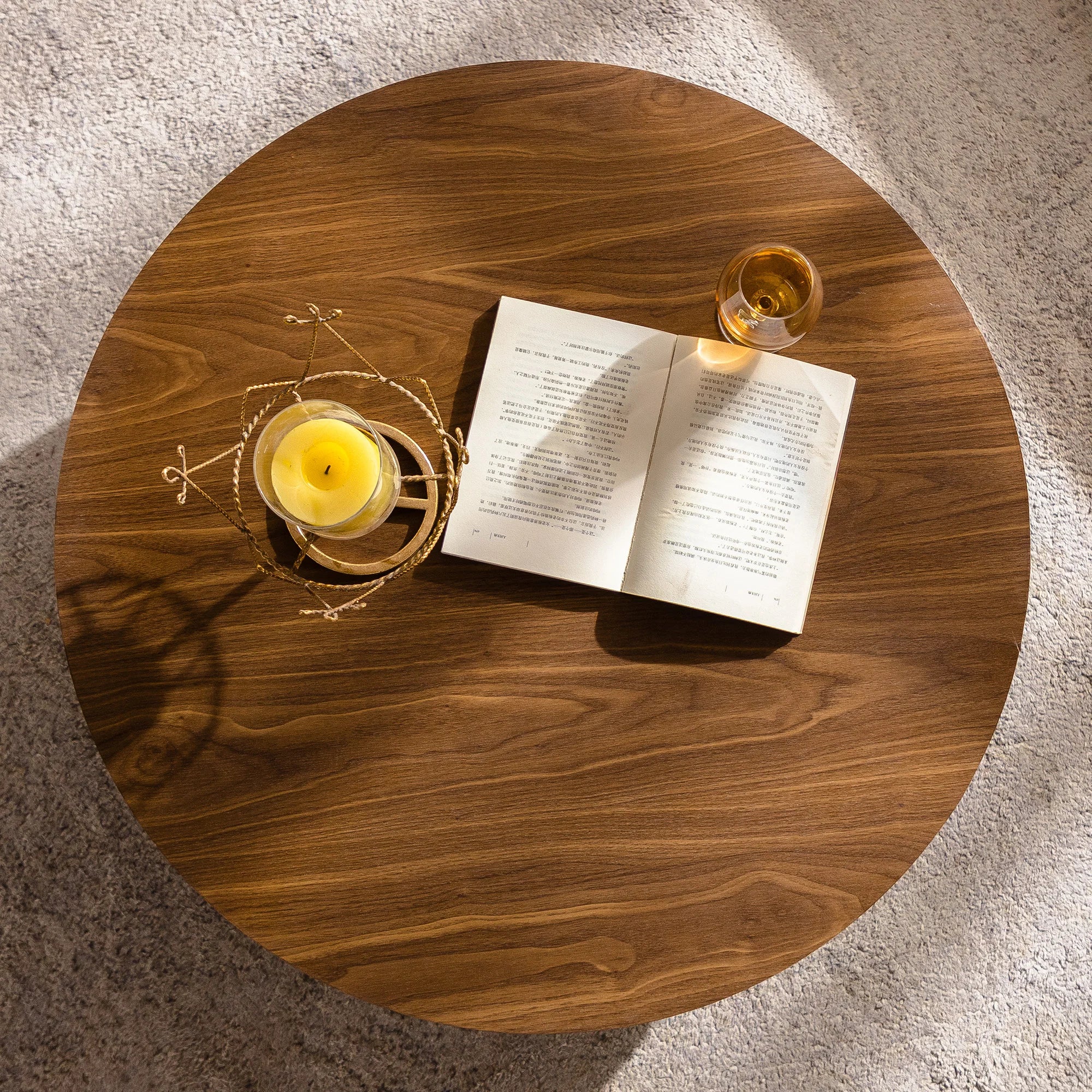 Modern Round Wood 30.51 Inch Coffee Table for Living Room Bedroom Office-Walnut Finish Home Furniture Side Table