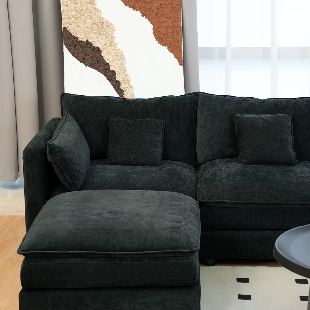U Shaped Convertible Modular Sectional Sofa Set 144" Comfy Fluffy Chenille 6 Seat Living Room Ottoman