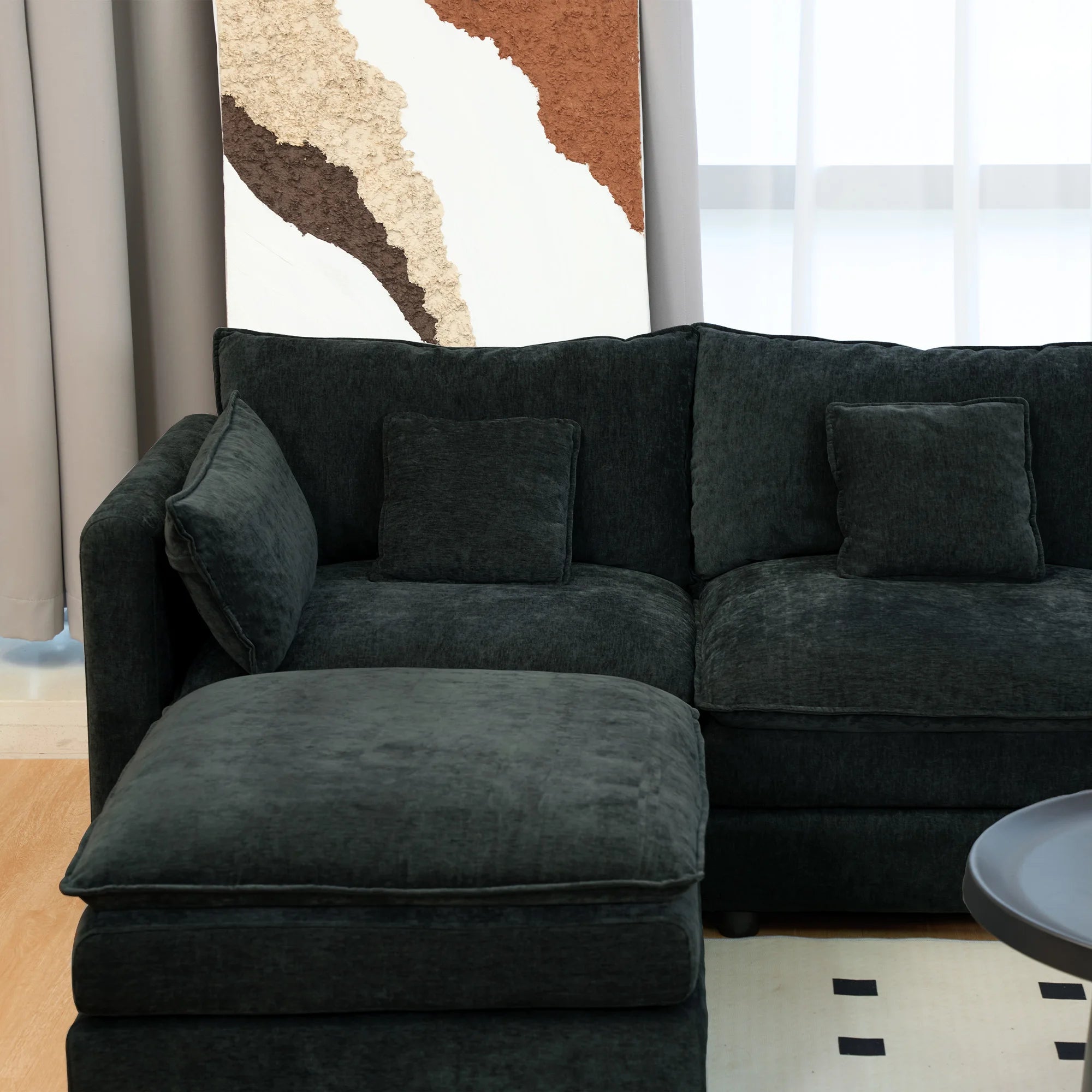 U Shaped Convertible Modular Sectional Sofa Set 144" Comfy Fluffy Chenille 6 Seat Living Room Ottoman