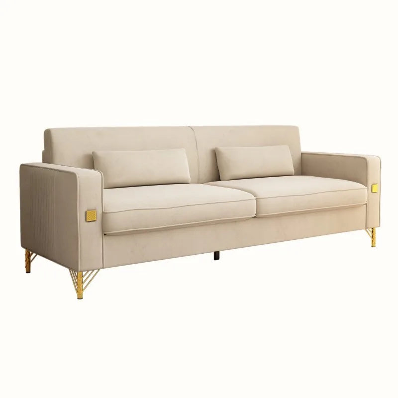 Luxury Chesterfield Velvet Sofa Set with Gold Accents Modern Three Seat Plush Cushions for Living Room & Office Decor