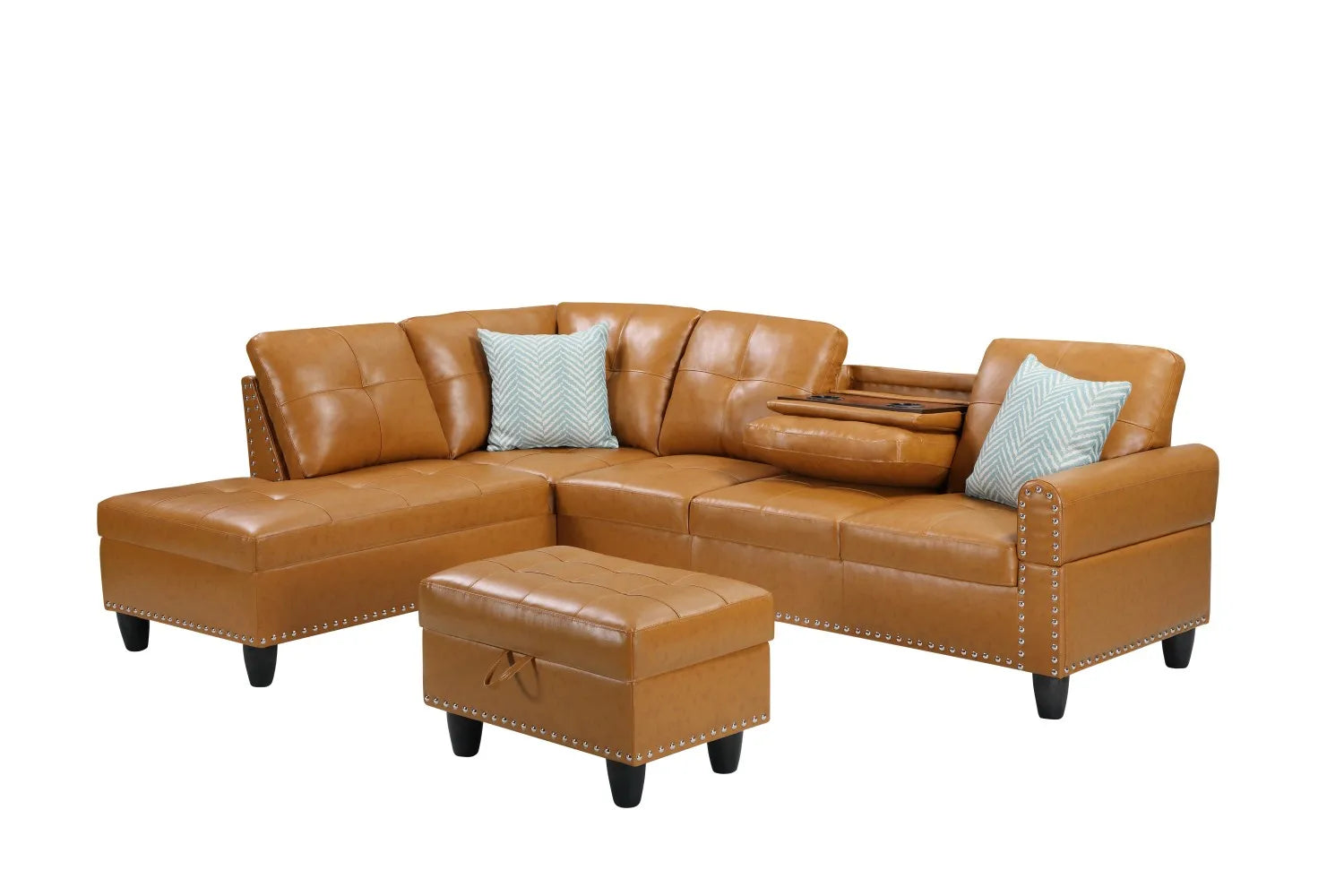 3-Piece L-Shaped Artificial Leather Corner Sofa Bed Set Storage Ottoman Modern Design Eco-Friendly Durable Modular for Hotel