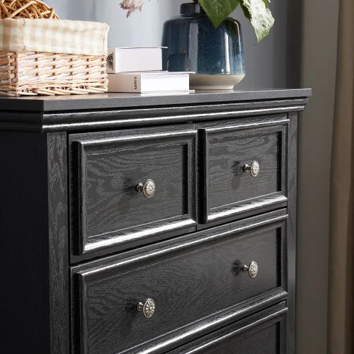 Modern Solid Wood 6-Drawer Dresser Cabinet with Adjustable Height & Easy Assembly for Bedroom Storage