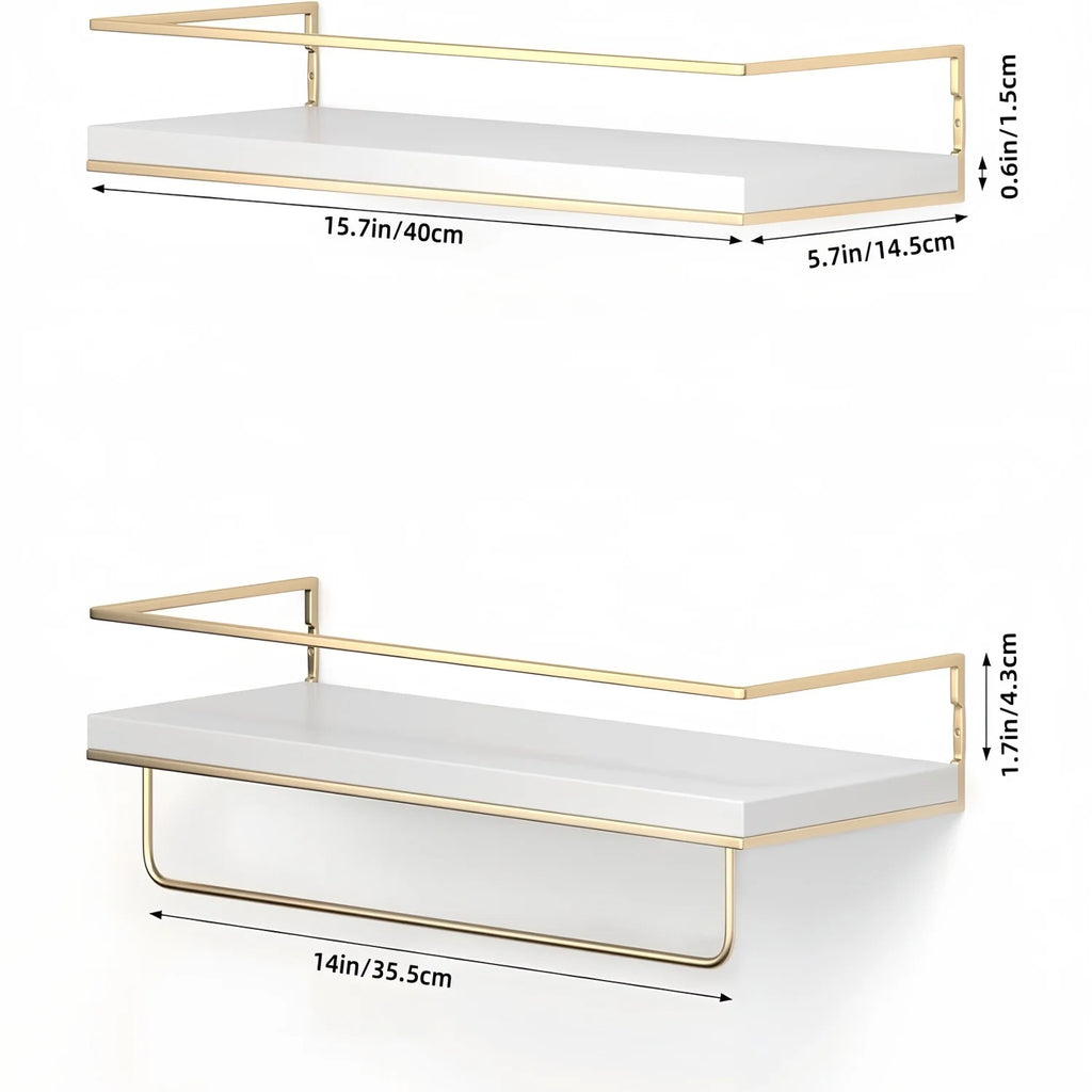 Floating Shelves 15.7 Inches-Set 2 Wall Mounted Hanging Shelves Black Towel Rack Vintage Style Heavy Duty Durable Bathroom