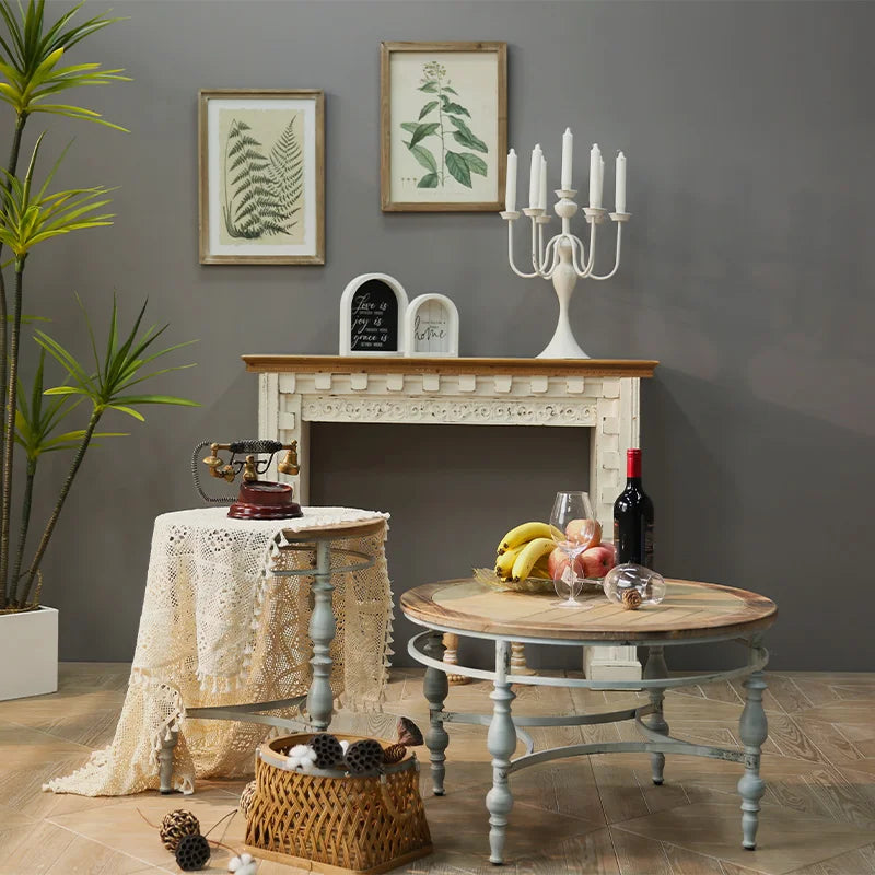 Rustic Hand-Carved Round Side Table