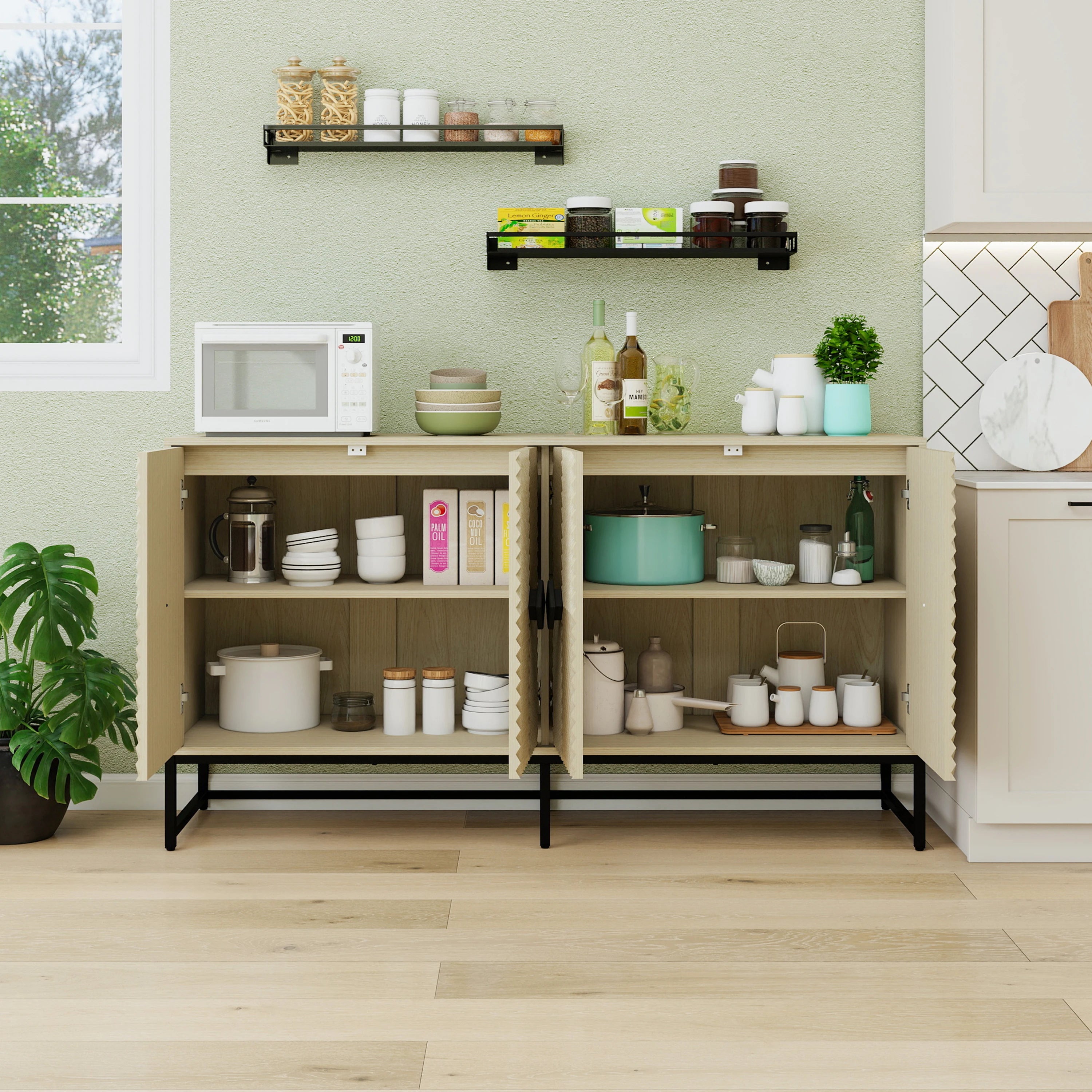 Sculpted Solid Wood Sideboard Cabinet